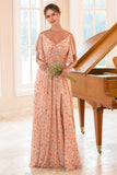 Blommig tryck Orange Bridesmaid Klänning