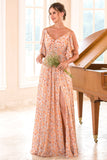 Blommig tryck Orange Bridesmaid Klänning