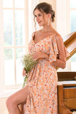 Blommig tryck Orange Bridesmaid Klänning