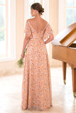 Blommig tryck Orange Bridesmaid Klänning
