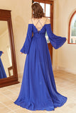 A-linje Off-shoulder Royalblå Balklänning med delad front