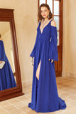 A-linje Off-shoulder Royalblå Balklänning med delad front