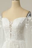 Lyxig a line off the Shoulder White Wedding Dress med Appliques