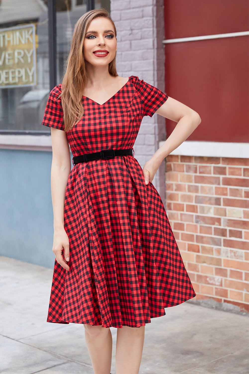 Röd Rutig Vintage Kläder
