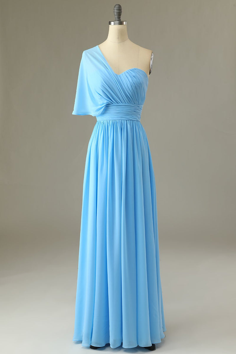 Load image into Gallery viewer, En axel blå brudtärna klänning