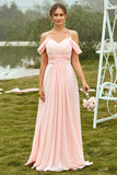 Off Shoulder Rouge Bridesmaid Klänning