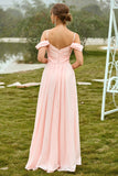 Off Shoulder Rouge Bridesmaid Klänning