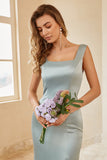 Ljusgrön Satin Bridesmaid Klänning med Slit