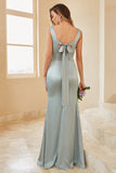 Ljusgrön Satin Bridesmaid Klänning med Slit