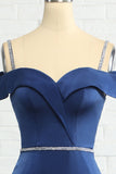 Sjöjungfru från axeln Navy Bridesmaid Dress med pärlor