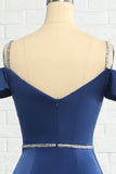 Sjöjungfru från axeln Navy Bridesmaid Dress med pärlor