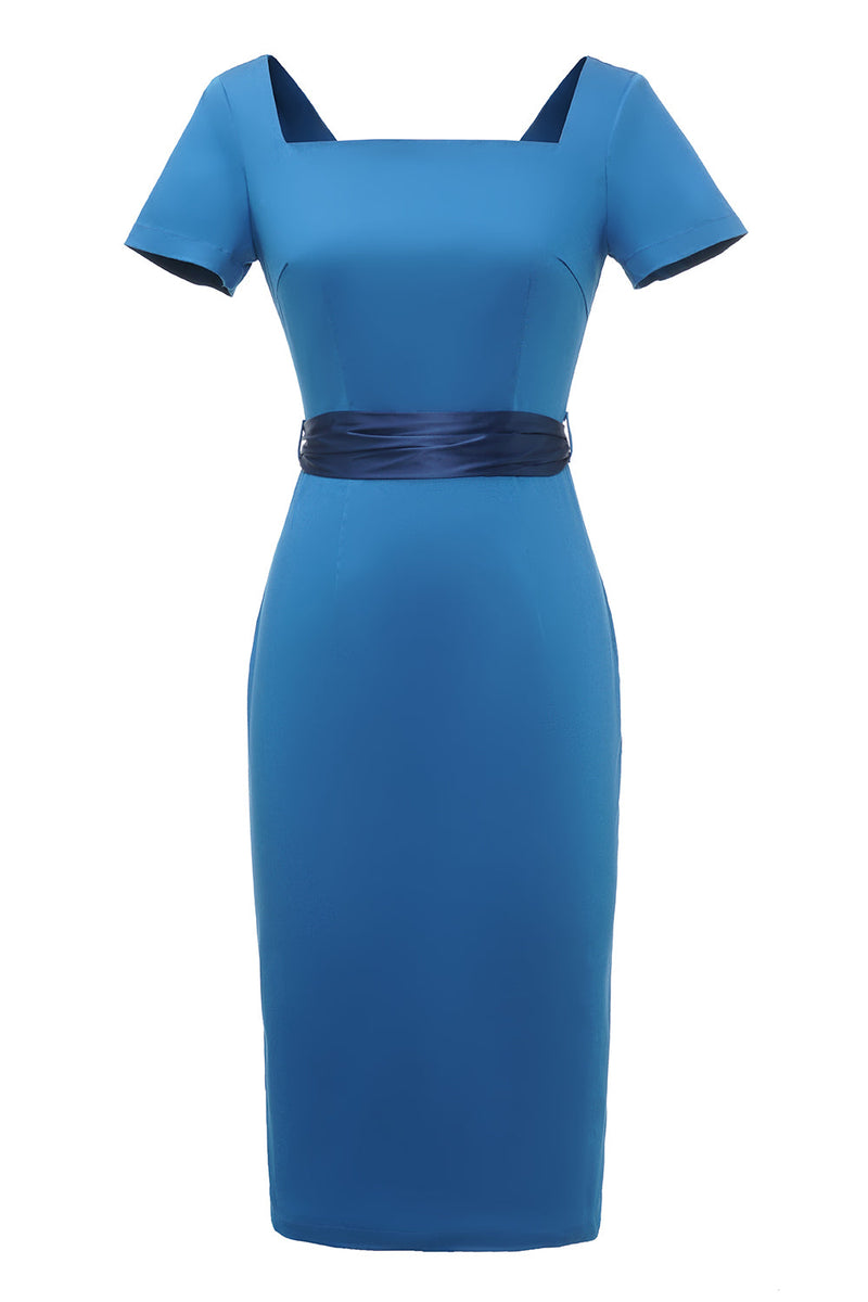 Load image into Gallery viewer, Blå Bodycon Dress från 1960-talet med Bowknot
