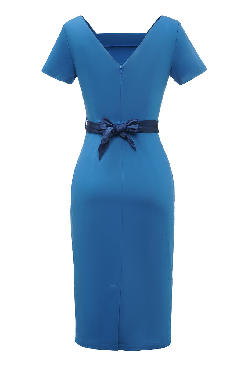 Load image into Gallery viewer, Blå Bodycon Dress från 1960-talet med Bowknot