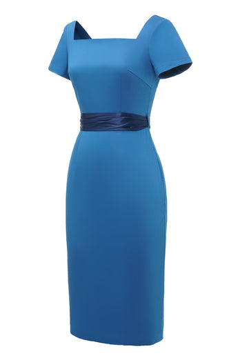 Blå Bodycon Dress från 1960-talet med Bowknot
