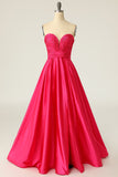 A-linje Sweetheart urringning Fuchsia Lång Balklänning med Ruched