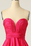 A-linje Sweetheart urringning Fuchsia Lång Balklänning med Ruched