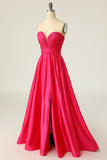 A-linje Sweetheart urringning Fuchsia Lång Balklänning med Ruched
