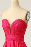 A-linje Sweetheart urringning Fuchsia Lång Balklänning med Ruched