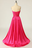 A-linje Sweetheart urringning Fuchsia Lång Balklänning med Ruched