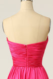 A-linje Sweetheart urringning Fuchsia Lång Balklänning med Ruched