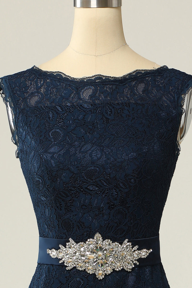 Load image into Gallery viewer, Navy Lace Sheath Mother Dress