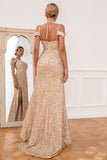 Fodralklänning Off-shoulder Champagne Paljett Festklänning