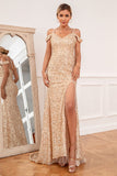 Fodralklänning Off-shoulder Champagne Paljett Festklänning