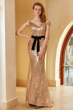Champagne Paljett Off-shoulder Aftonklänning