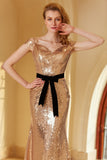 Champagne Paljett Off-shoulder Aftonklänning
