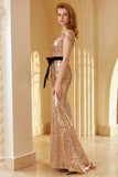 Champagne Paljett Off-shoulder Aftonklänning