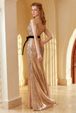 Champagne Paljett Off-shoulder Aftonklänning