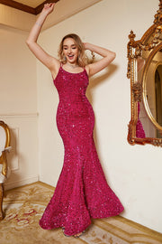 Hot Pink Paljett Mermaid Plus Size Bal Klänning med Lac-up Back