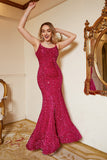 Hot Pink Paljett Mermaid Plus Size Bal Klänning med Lac-up Back