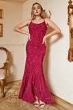 Hot Pink Paljett Mermaid Plus Size Bal Klänning med Lac-up Back