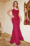 Hot Pink Paljett Mermaid Plus Size Bal Klänning med Lac-up Back