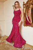 Hot Pink Paljett Mermaid Plus Size Bal Klänning med Lac-up Back