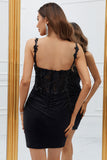 Från Axeln Mörkgrön Bodycon Kort Hemkomstklänning med Applikationer