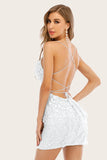 Vit spets Spaghetti Remmar Bodycon Liten Vit Klänning Med Applikationer
