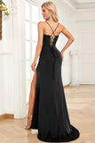 Fuchsia Mermaid Spaghetti Straps Satin Prom Klänning med Split Front