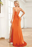Fuchsia Mermaid Spaghetti Straps Satin Prom Klänning med Split Front
