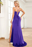 Fuchsia Mermaid Spaghetti Straps Satin Prom Klänning med Split Front