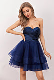 Navy Short Tulle Cocktailklänning