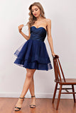 Navy Short Tulle Cocktailklänning