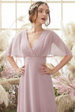 Blush Batwing Ärmar Chiffon Brudtärna Klänning