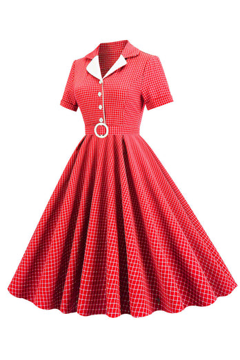 Vintage Kläder Röd Pläd 50 Tals Klänning