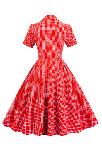 Vintage Kläder Röd Pläd 50 Tals Klänning