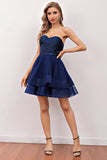 Navy Short Tulle Cocktailklänning