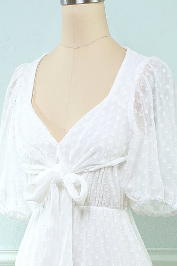 Vit Midi Babydoll Klänning