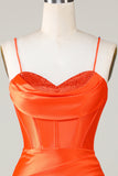 Glittrande Orange Pärlstav Korsett Bodycon Kort Hemkomstklänning
