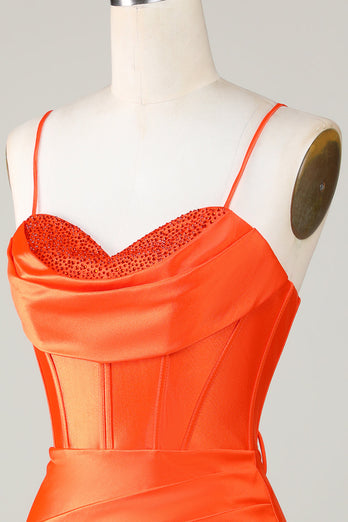 Glittrande Orange Pärlstav Korsett Bodycon Kort Hemkomstklänning